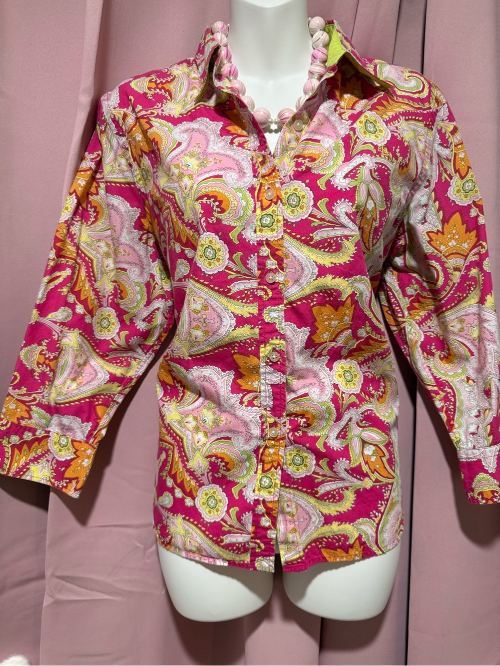 Ralph Lauren Pink Paisley Button-Down Shirt with Orange & Yellow Accents